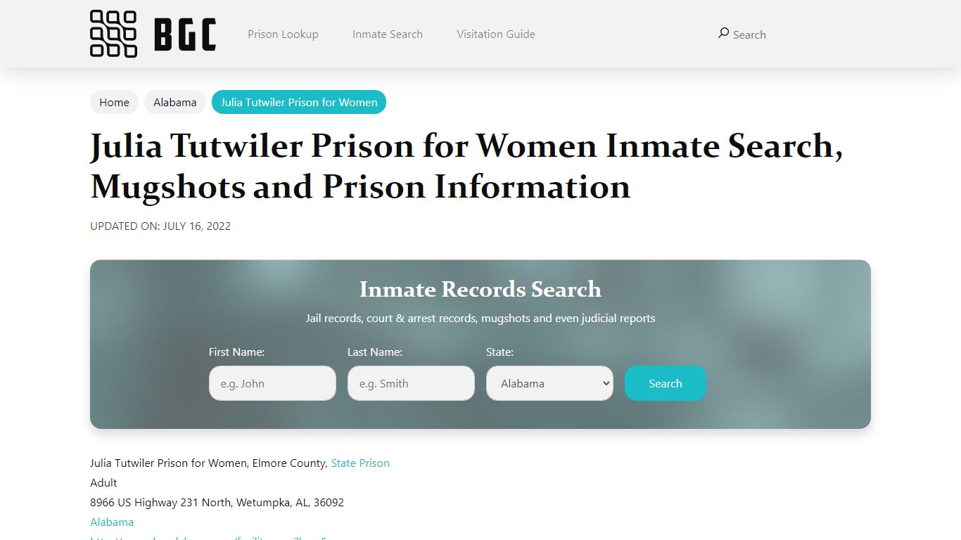 Julia Tutwiler Prison for Women Inmate Search, Mugshots , Visitation ...